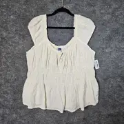 Old Navy Top Womens XXL Ivory White Eyelet Cold Shoulder Peasant Cottage New