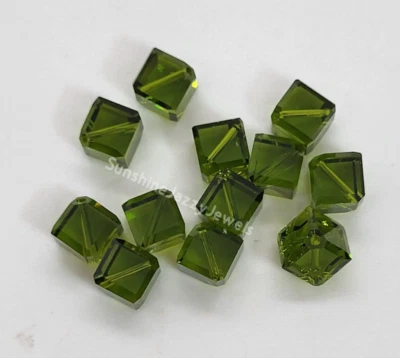 6pc Swarovski Crystal Olivine 6mm Diagonal Cube 5600 Beads; Rare!