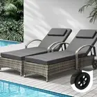 Livsip Sun Lounge Wicker Lounger Setting Day Bed Wheel Patio Outdoor Furniture