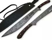 BEAUTIFUL CUSTOM HANDMADE 26 INCHES DAMASCUS STEEL HUNTING MACHETE WITH SHEATH