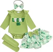 [Gueuusu] My First St Patrick’s Day Baby Girl Outfits Newborn Long Sleeve Romper Clover Tutu Skirt Headband Outfit Set