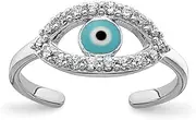 [JewelryWeb] 925 Sterling Silver Rhodium Plated Enameled and CZ Simulated Diamond Eye toe ring