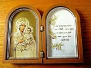 ICON DIPTYCH MOTHER OF GOD CONSECRATED ON THE HOLY SEPULCHER IN JERUSALEM #87