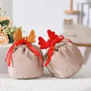For Christmas Velvet Drawstring Bags with Antlers for Festive Presents