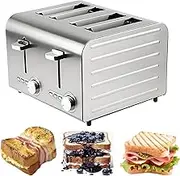 Commercial 2/4/6 Slices Stainless Steel Toaster, 7 Brownings Levels with Frozen/Cancel/Reheat Functions, Auto Pop-Up & Removable Crumb Tray for Home, Restaurants & Hotels 4-Slices
