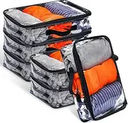 [Hillban] 6 Pieces Large Clear Travel Packing Cube Clear Vinyl Zippered Storage Bags See Through Moving Bag PVC Multipurpose Pouch with Handle for Suitcase Shirts Dress Storage (Black, 15.8 x 10.2 x 3.9 Inch)