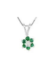 Diana M. Fine Jewelry 14K 0.24 ct. tw. Diamond & Emerald Flower Cluster Pendant Necklace