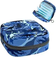 Period Bag,Sanitary Napkin Storage Bag,Blue Camouflage Dinosaur,Tampon Holder for Purse