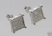 Mens Sterling Silver Clear CZ stud earrings Square Shape 10mm Cubic Zirconia