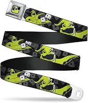 [Buckle-Down] Disney Belt, Seatbelt Buckle Belt, Oogie Boogie Rolling Dice Pose Dice Black Grays Lime Green, Adjustable