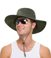 Sun Hat for Men Women UPF 50+ Fishing Hat Wide Brim Bucket One Size Army Green