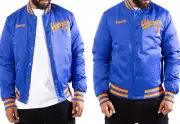 New Superdry Mens Size Large Varsity Bomber Jacket Blue And Orange