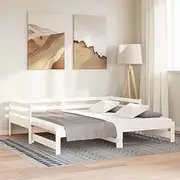 White Pull-Out Day Bed Frame 2X(90x190) cm | Space-Saving Trundle Bed for Guest Room & Small Spaces | Sturdy & Modern Design