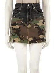 Camo Print Studded Denim Skirt
