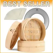 Authentic 10-Inch Bamboo Steamer with Lid - Perfect for Dumplings and Dim Sum