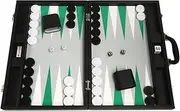 Silverman & Co. 19-inch Premium Backgammon Set - Large Size - Black Board, White and Green Points - 2 Players