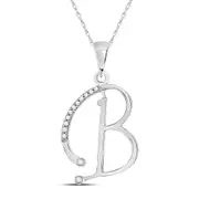 14k White Gold Round Diamond B Initial Letter Pendant 1/12 Cttw