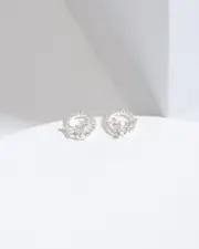 Silver Cubic Zirconia Circle Stud Earrings
