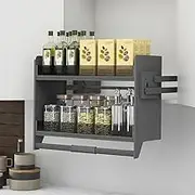 ELITE Galley Flexi Height Pull Down 2-Tier Wall Cabinet Unit - for a 600mm Cupboard, Grey