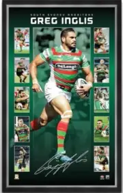 GREG INGLIS SOUTH SYDNEY RABBITOHS SIGNED FRAMED OFFICIAL NRL VERTIRAMIC PRINT