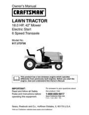 Owner’s Manual Sears Craftsman 18.0 HP Lawn Tractor w/ 42” Mower - 917.273750
