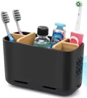 Black Toothbrush Holder, Bamboo Toothbrush and Toothpaste Holder with Drainag...