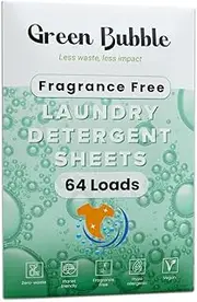 Green Bubble Laundry Detergent Sheets - Eco-Friendly 64 Loads Fragrance Free Travel Laundry Strips | Plastic Free With Recyclable Packaging | Washer Detergent