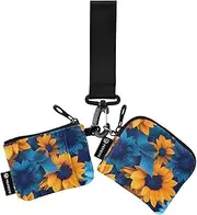 [XYMZR] Mini Zip Around Wristlet keychain Wallet Yellow Blue Sunflowers for Women Personalized Pattern Detachable Dual Pouch Wristlet Portable Wallet Phone Coin Purse, Multi-colored, One Size