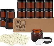 TUZAZO 12 Pack 2 Oz Thick Amber Round Glass Jars with Lids - Empty Mini Candle Making Jars/Cosmetic Containers with Leakproof Lids for Cream Lotion Essential oil Products