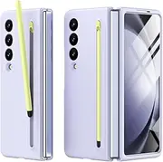 [Miimall] Case Compatible with Samsung Galaxy Z Fold 4 - Robust with Pen & Screen Protector, Spring Loaded Slim S-Pen Holder Case - Purple