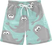 [Caihoyu] Sea Lion Animal Harp Seal Pup Cute Swim Shorts for Boy Boys Swim Shorts 8T