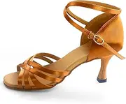 [ULTIMATE IS ART] Latin Dance Shoes Salsa Chacha Rumba Tango 2.1" Wide Heel Satin Nappa Leather A5010, skin-coloured, 11 AU