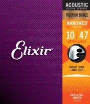 Elixir 16002 Nanoweb Phos/Bro Extra Light Acoustic Guitar Strings (10-47)