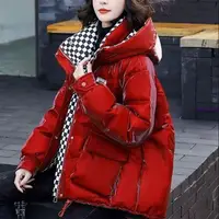 在飛比找蝦皮商城精選優惠-台出 保暖外套亮面免洗羽絨棉服女2022冬季新款韓版格子棉襖