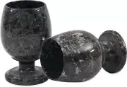 Set Of 2 Black Marble Wine Glasses 250 Ml Handcrafted Bar Decor