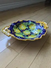 Centerpiece XLarge Dish W 2 Handles Wavy Edge Italian HandPainted Vietri Ceramic
