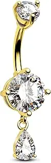 [CM Crareesi Mania] Belly Button Ring Dangle Belly Rings 316L Surgical Steel Belly Button Piercing Jewelry Teardrop Navel Ring for Women