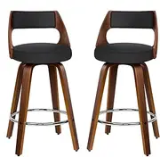 ALFORDSON Bar Stools 2X Swivel Kitchen Stool 65cm Seat Height Wooden Counter Stool with Footrest and Adjustable Leg Levelers Fabric Dining Chairs for Home Bar Dining Room (Eden Fabric Black)