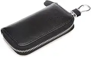 AIMALL Key Holder Bag Leather Case Ring Wallet Car Unisex Pouch Keychains Black Coffee - Elegant Leather Key Holder Wallet, Black/Coffee, 4.7"x3"x1"