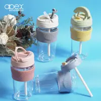 在飛比找momo購物網優惠-【APEX】歐美直飲吸管兩用耐熱玻璃隨行杯500ML(四色任