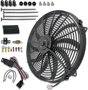 Aflle Racing 16" Electric Radiator Cooling Fan Slim Blade 12V 3000CFM with Assembly Kits and Thermostat Relay Kit