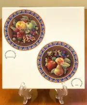 Set of 2 Vintage Art Ceramic MCM Fruit Design Tile Decorative Trivet 6”