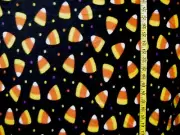 CANDY CORN POLKA DOT PRINT ON BLACK 100% COTTON FABRIC 14X44 INCHES