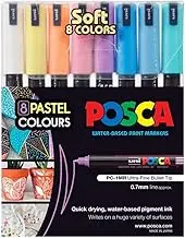 POSCA PC1M 0.7mm Ultra Fine Bullet Tip Marker, Pastels Assorted (8 Piece Set)