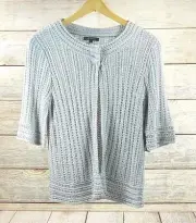 Anne Klein Gray Cardigan 100% Rayon Graystone Knitted Blouse Top Short Sleeves S