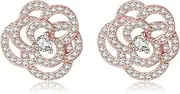 [SLUYNZ] Solid 925 Sterling Silver CZ Flower Earrings Stud for Women Teens 1.5CM Camellia Flower Stud Earrings