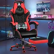 ALFORDSON Red Gaming Chair Racing Style with Extra Large Lumbar Cushion and U-Shape Headrest, High Back Ergonomic Reclining Video Game Desk Chair with Footrest Chair, PU Leather Home Office Chair