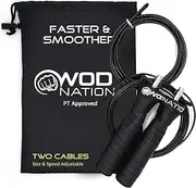WOD Nation Attack Speed Jump Rope : Adjustable Jumping Ropes : Unique Two Cable Skipping Workout System : One Thick and One Light 11 Foot Cable : Perfect for Double Unders : Men and Women