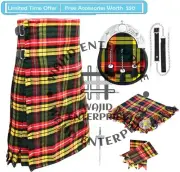 Scottish Men's Buchanan Tartan 8 Yard KILT - full Dress Kilt Sporran 6 PCS Deal