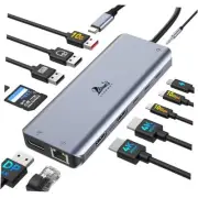 Laptop Docking Station 13 in 1 - Dual HDMI+DisplayPort+10Gbps, 6 USB C/A,